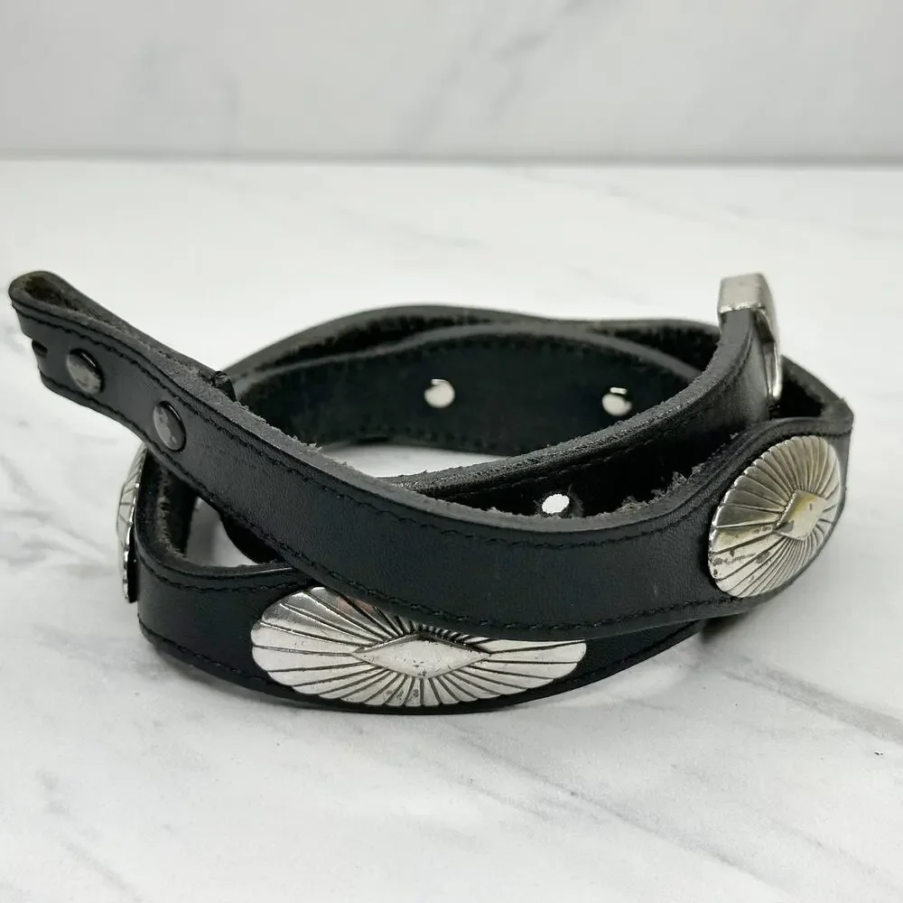 Justin Black Leather Concho Belt Strap No Buckle Size 30 ✨
